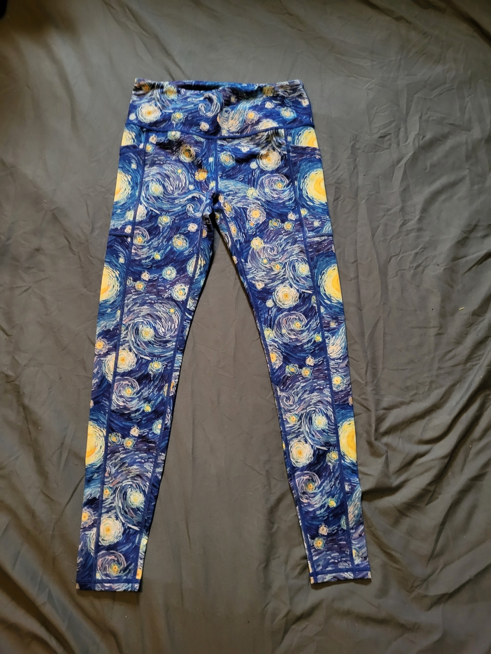 Constantly Varied Gear Starry Night Swirl Leggings - Blue & Yellow NWOT
